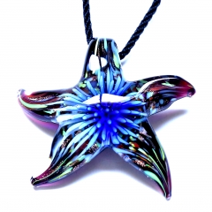 Starfish Flower Insider Lampwork Glass Pendant Necklace Jewelry Blue